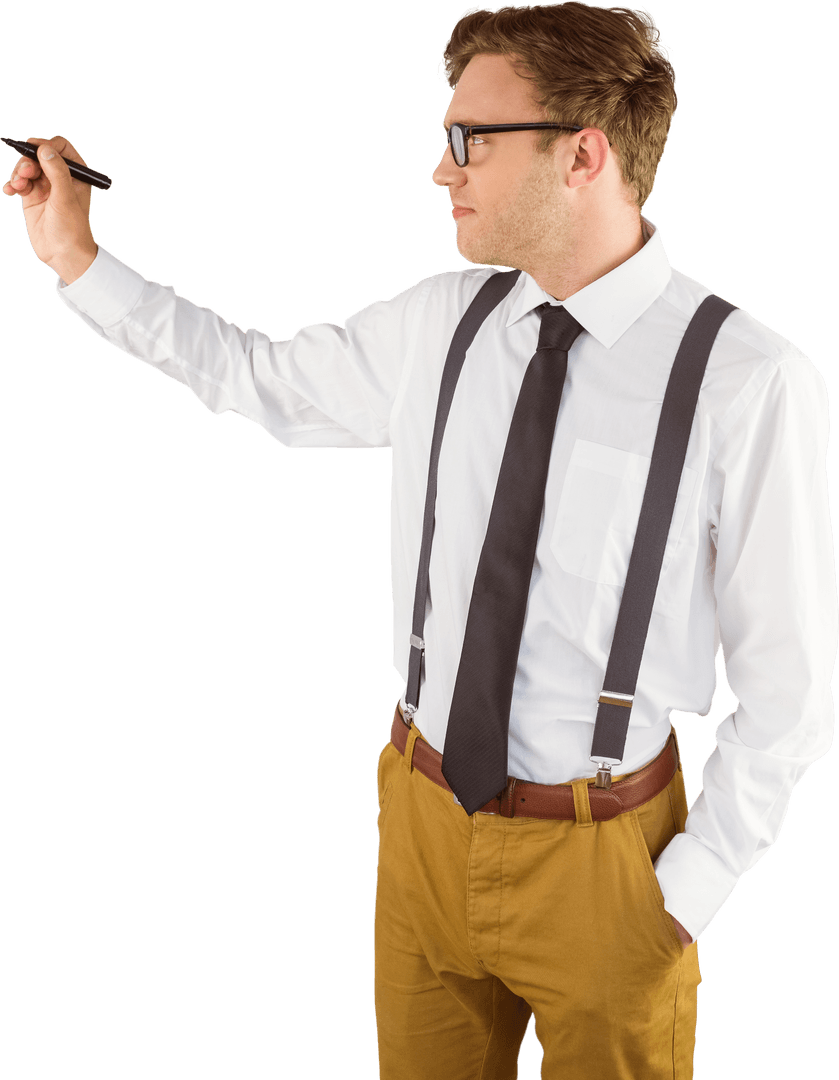 Transparent Geeky Businessman Writing Ideas with Marker