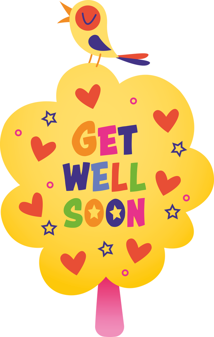 Colorful Get Well Soon Text with Bird on Transparent Background - Download Free Stock Images Pikwizard.com