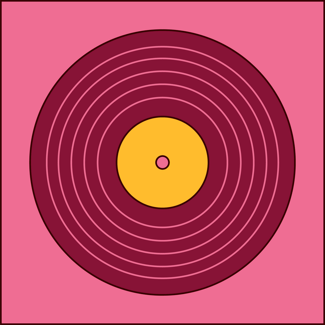 Retro Vinyl Record with Pink Grooves Transparent Background
