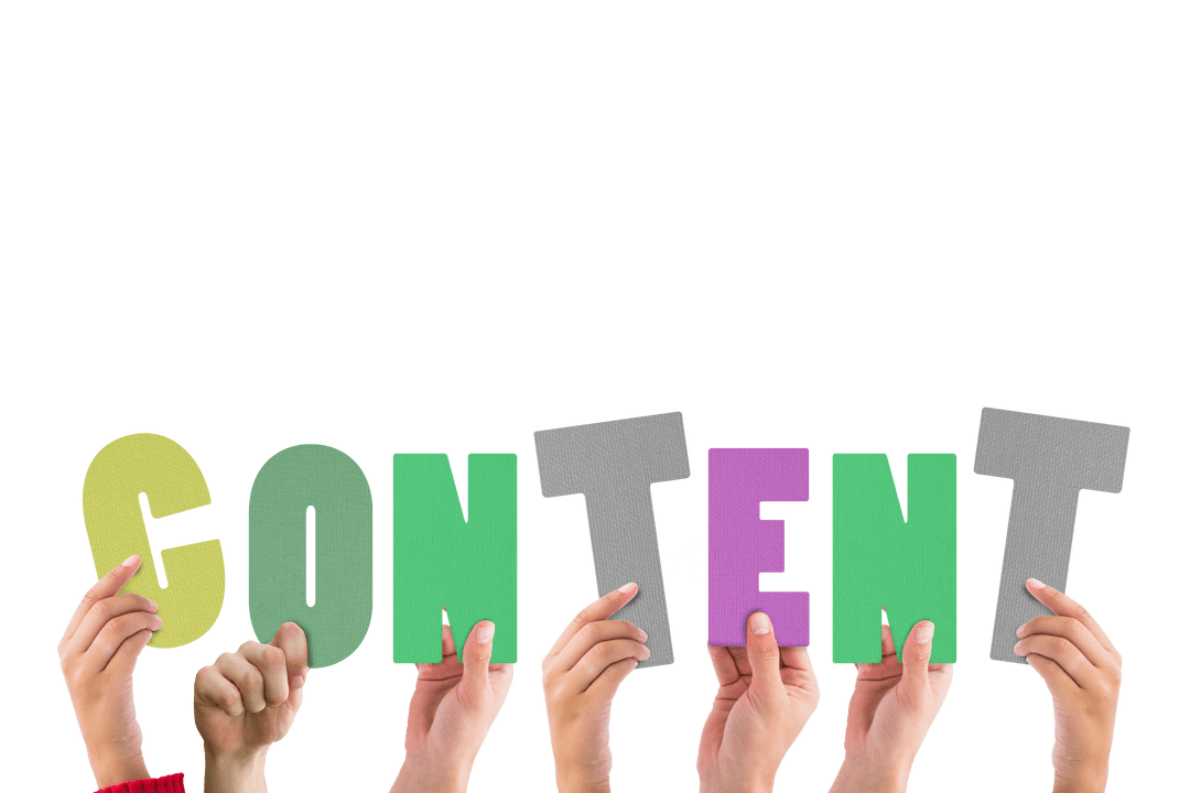 Transparent Hands Holding Colorful CONTENT Letters