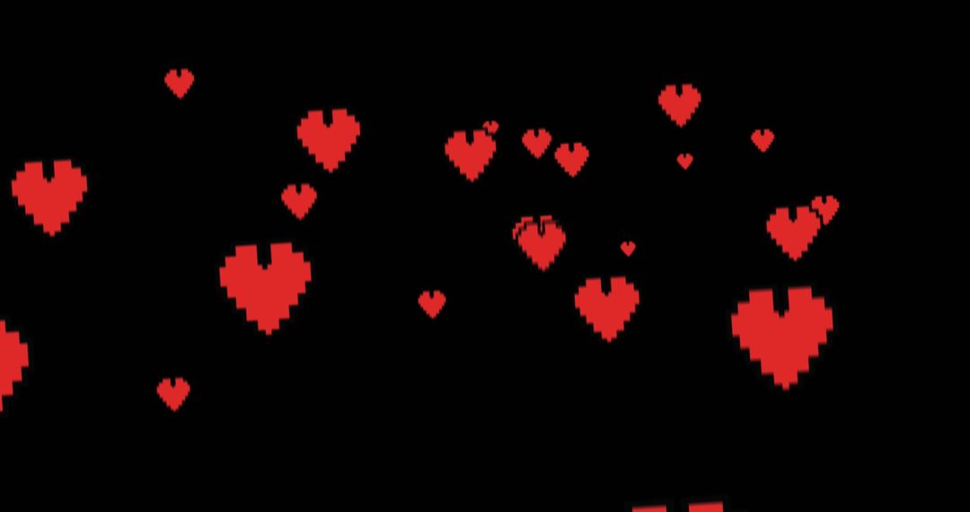 Red Pixel Hearts on Black Background Gaming Theme Aesthetic