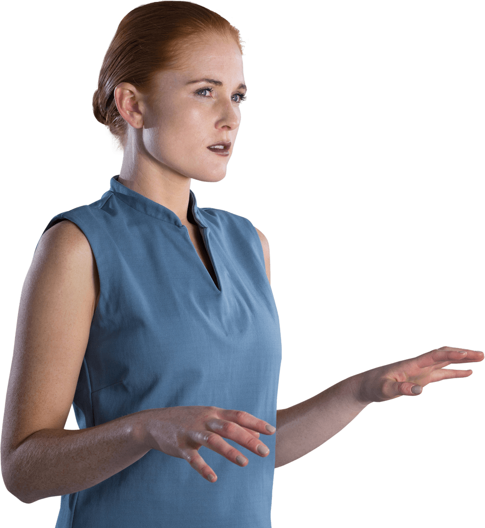 Focused Businesswoman Using Transparent Virtual Interface