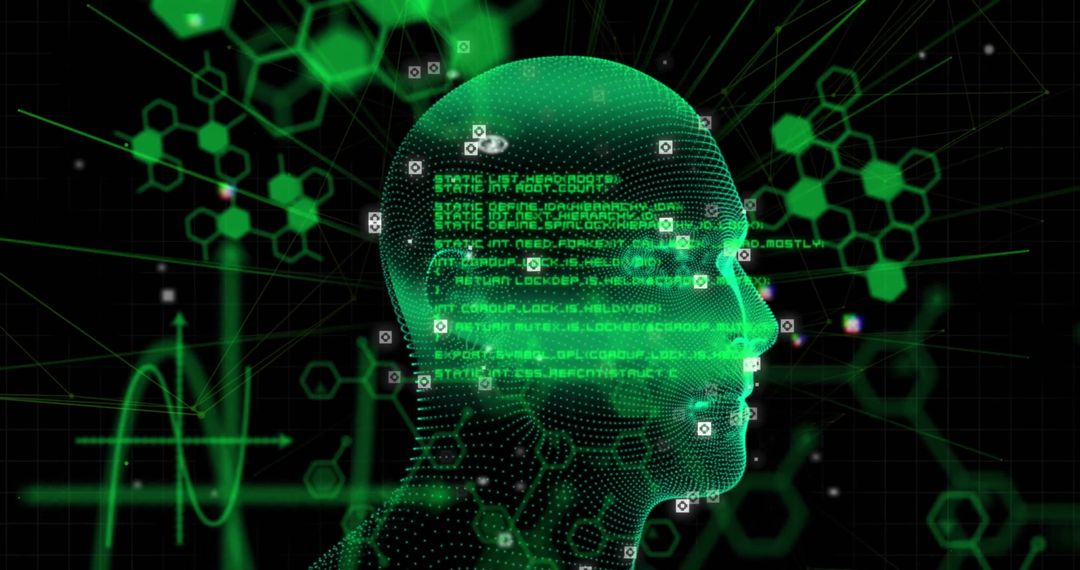 Futuristic Digital Head with Data Codes Overlay