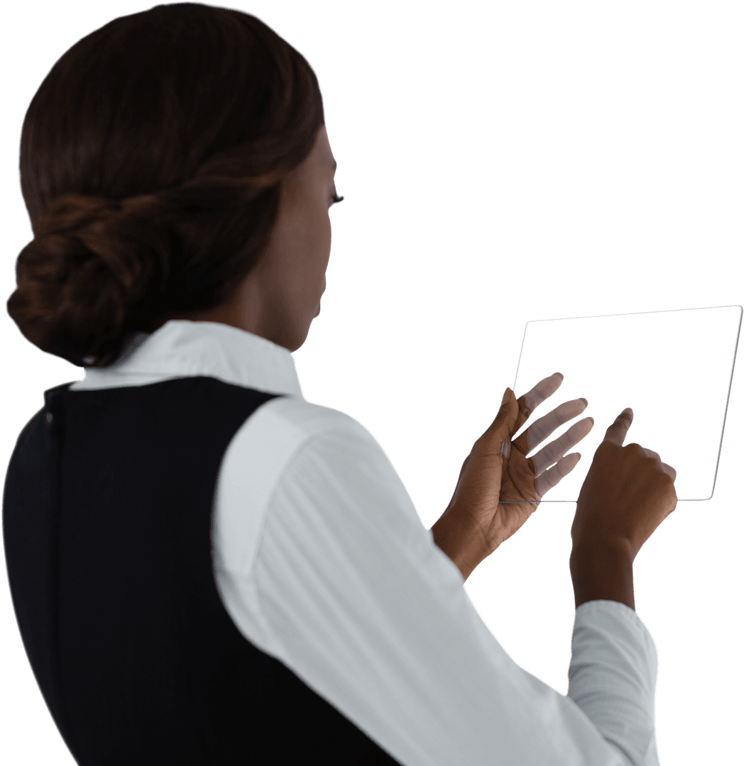Businesswoman Using Virtual Transparent Screen Interaction