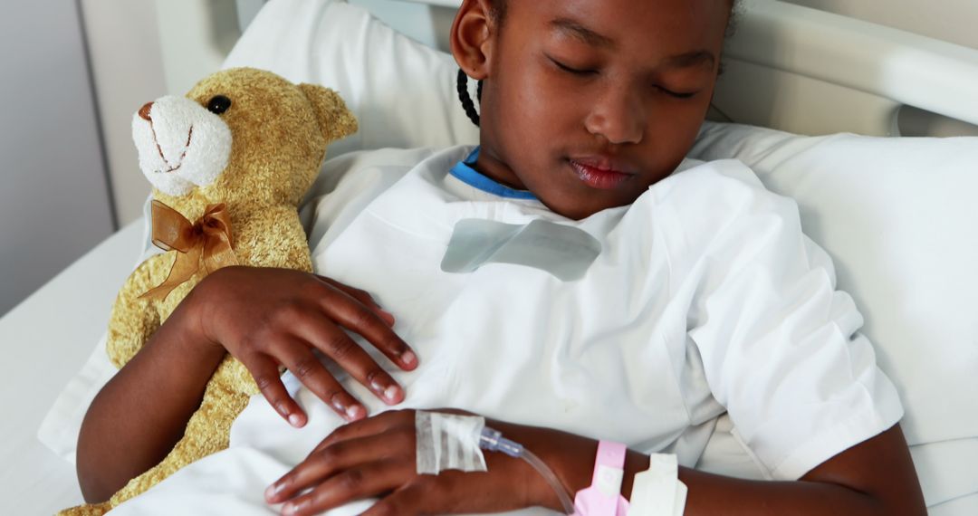 Hospitalized Girl Sleeping Peacefully With Teddy Bear - Free Images, Stock Photos and Pictures on Pikwizard.com