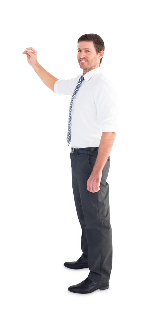 Transparent Background Businessman Writing with Chalk