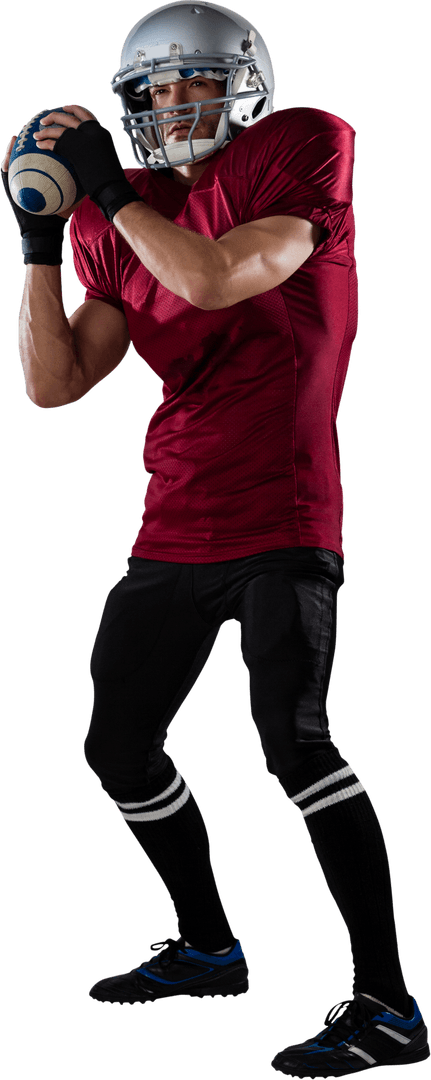 Transparent American Football Player Ready to Throw Ball Isolated