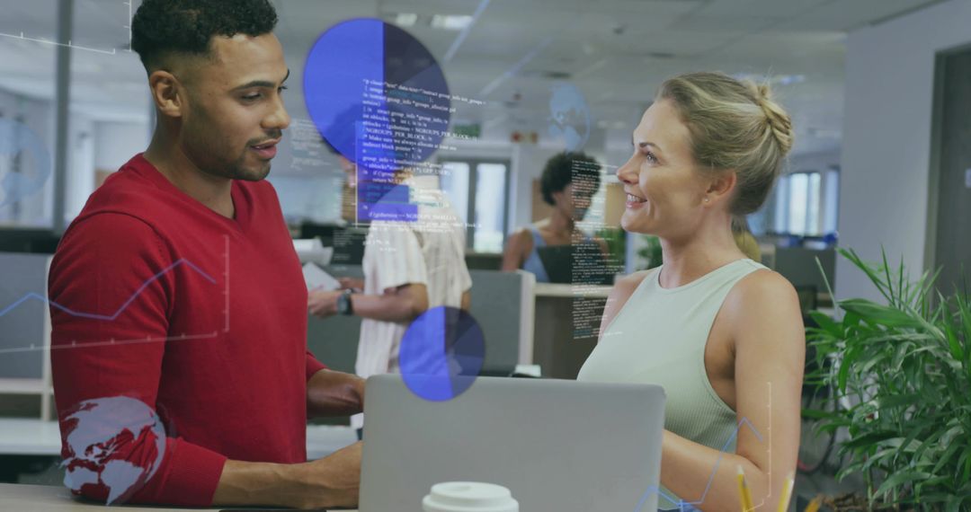 Colleagues Discussing Data Metrics in Modern Office