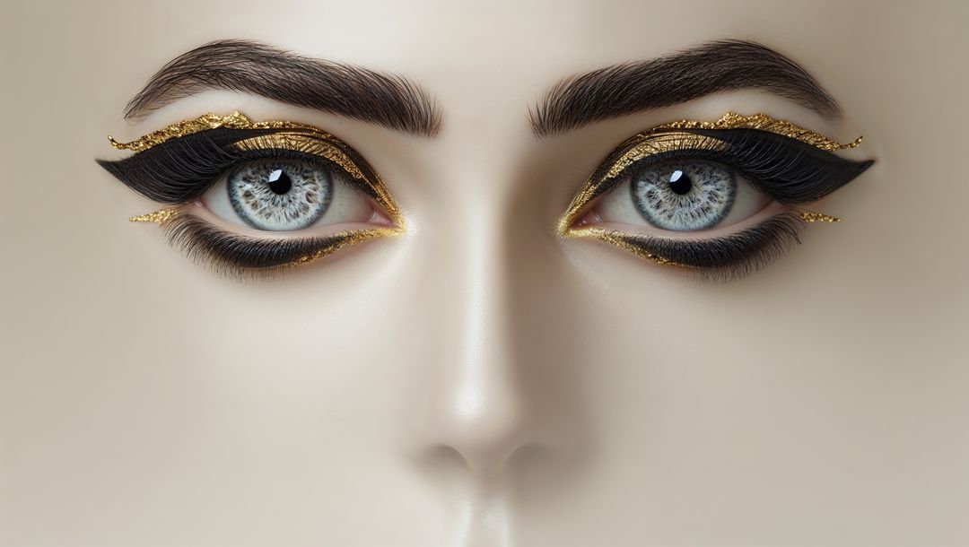 Striking Eyes with Winged Eyeliner and Gold Leaf Accents