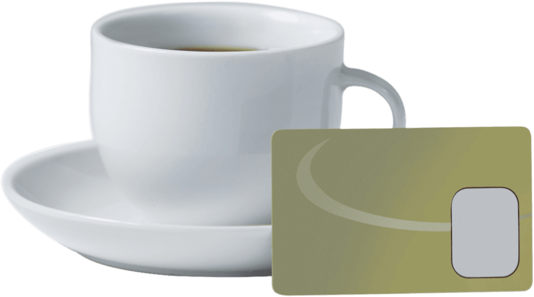 Transparent Cup of Tea with Blank Credit Card Design