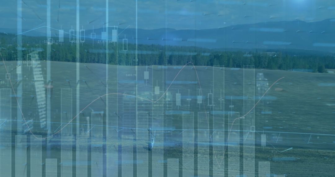 Digital Data Visualization over Idyllic Landscape Background