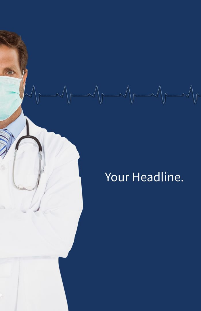 Professional Doctor With Stethoscope on Blue Background Featuring Heartbeat Line