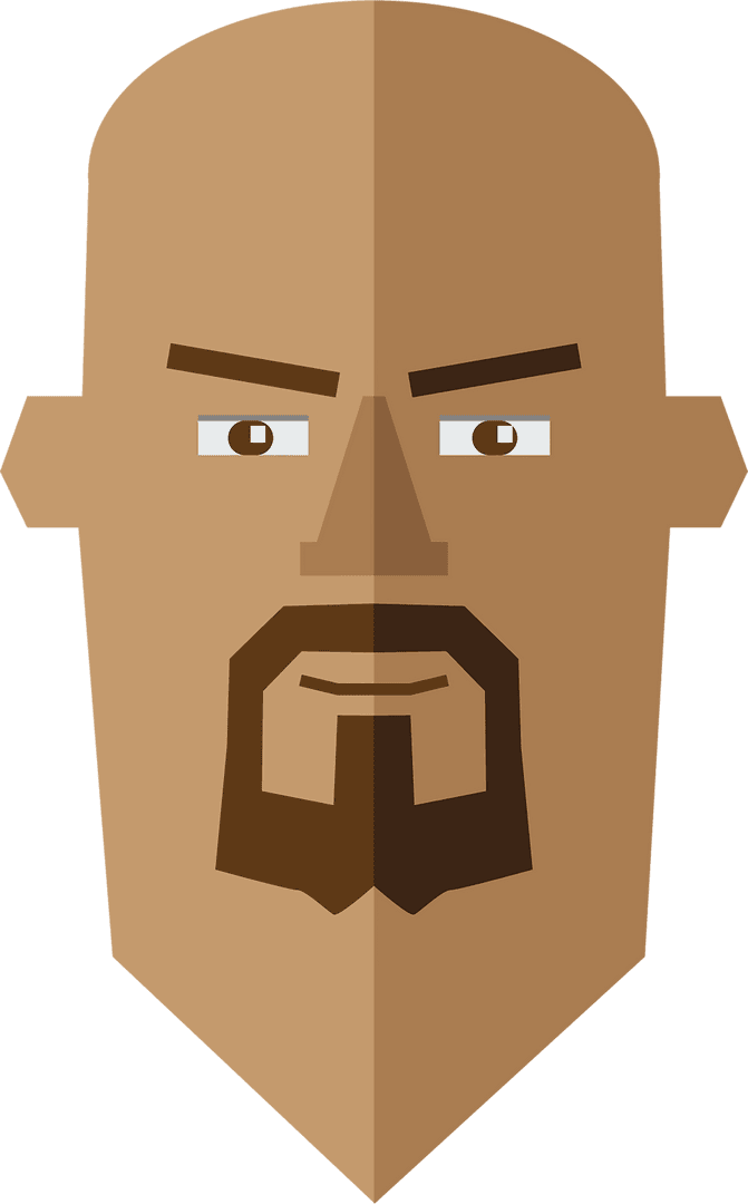 Geometric Bald Male Portrait with Goatee on Transparent Background