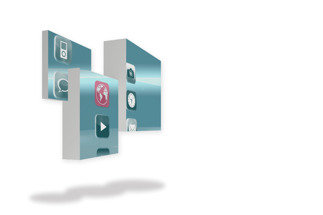 3D Digital Interfaces with Transparent Background Icons