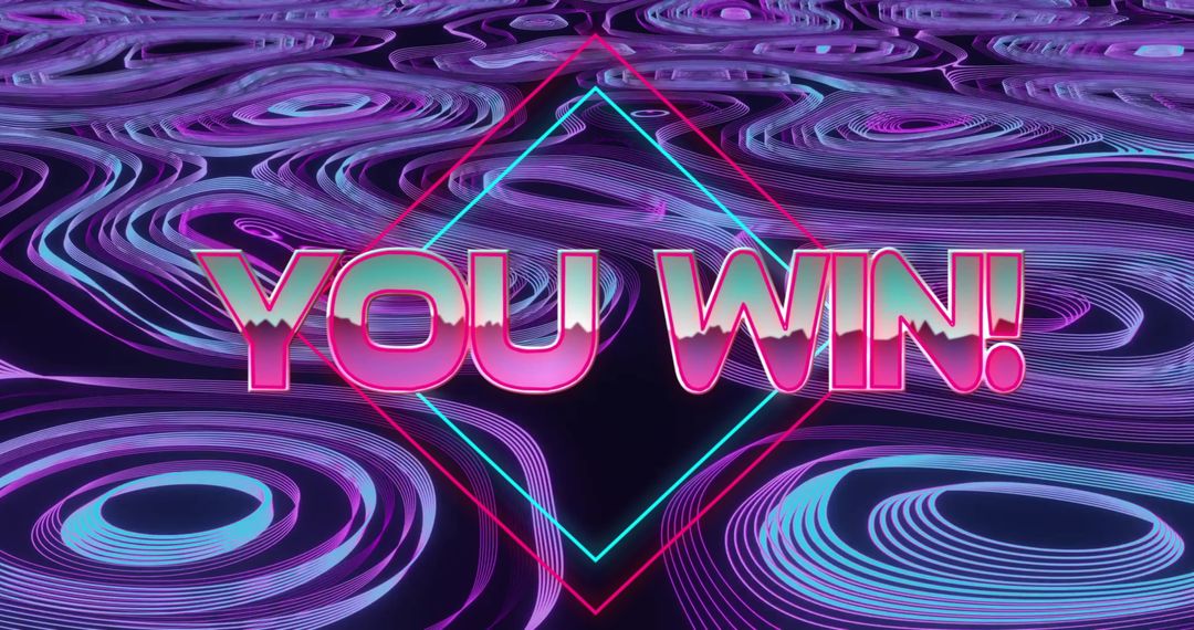 Vibrant Neon Win Message on Abstract Geometric Background