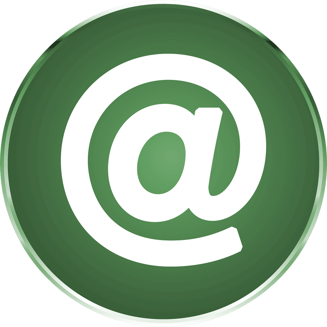 Green Email Icon with White At Symbol on Transparent Background