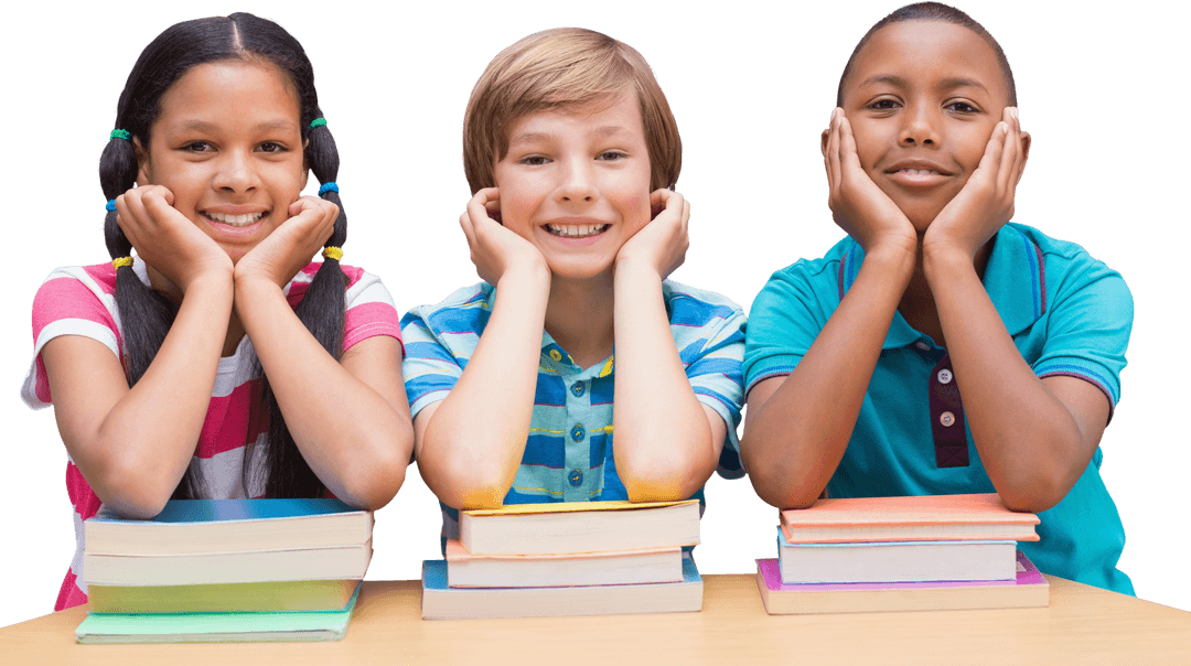 Diverse Group of Children Studying Transparent Background