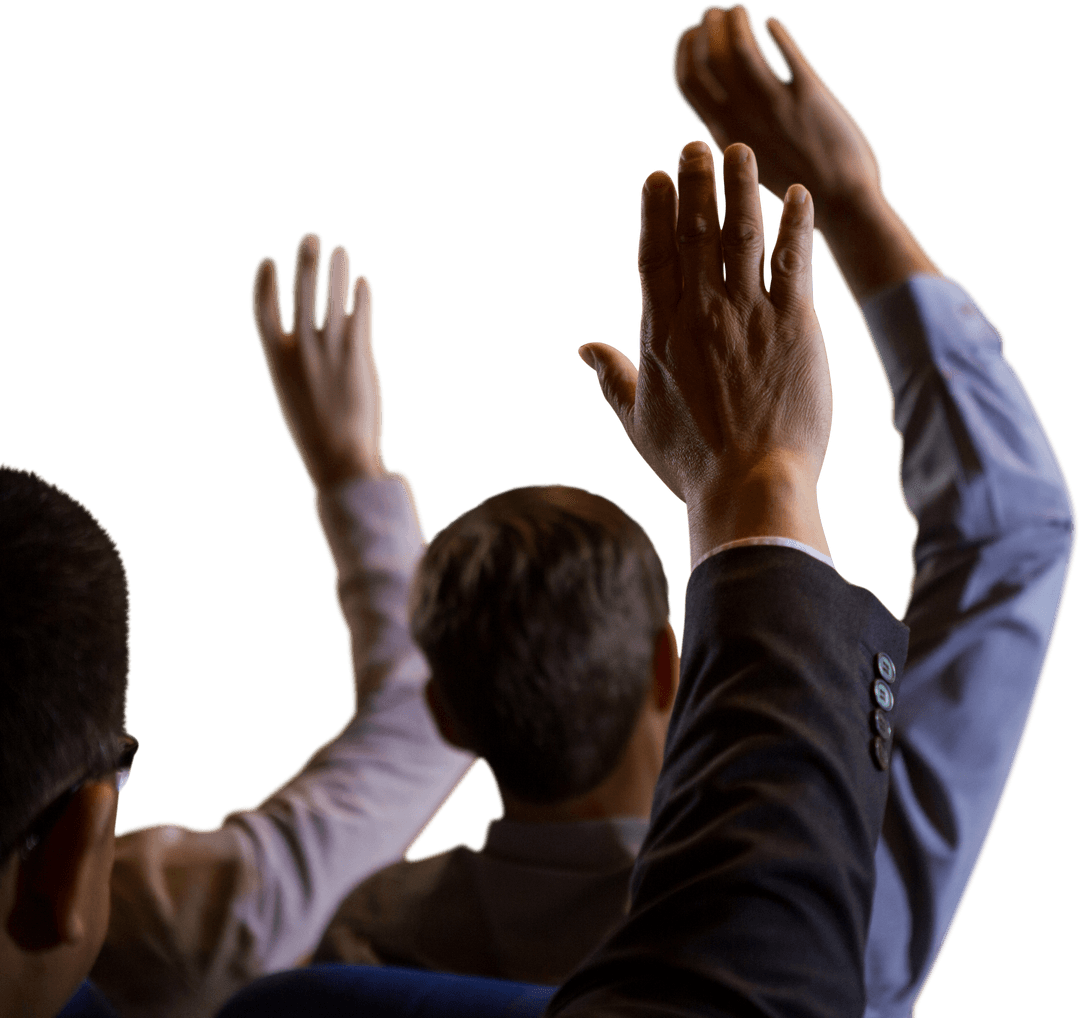 Transparent Business Audience Raising Hands for Participation