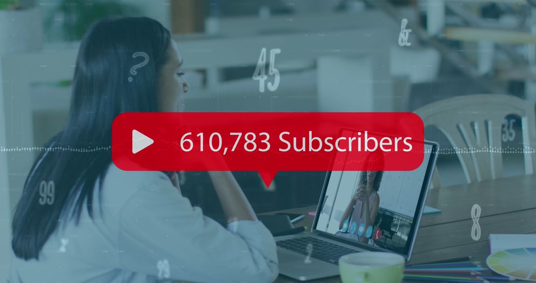 Successful YouTuber Engaging in Video Call with Subscriber Insights Overlay