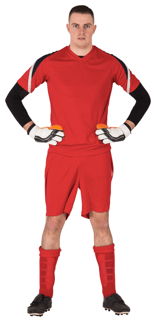 Transparent Football Goalkeeper Standing in Red Uniform