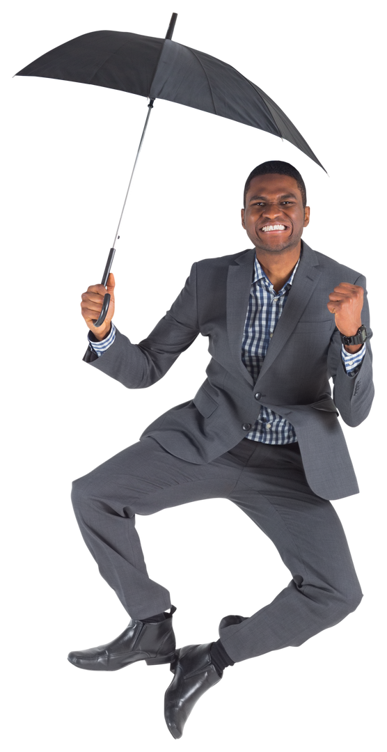 Transparent Excited Businessman Jumping Holding Umbrella - Download Free Stock Images Pikwizard.com