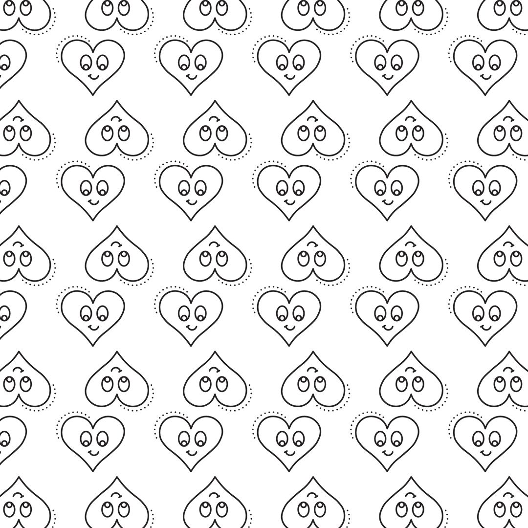 Transparent Seamless Black Heart Face Pattern Vector Background