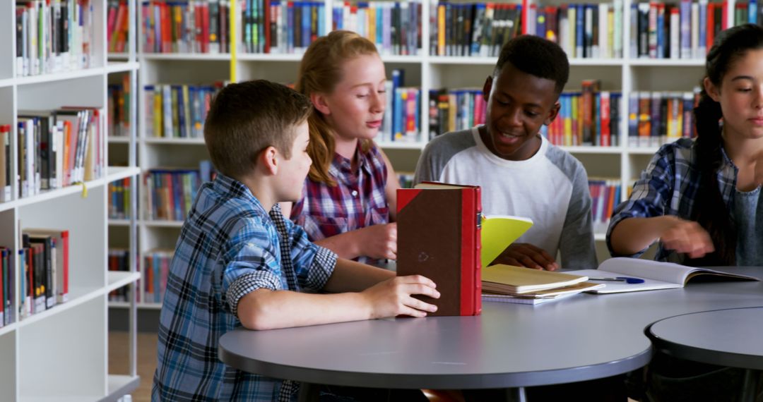 Diverse Students Conducting Study Session in Library Setting