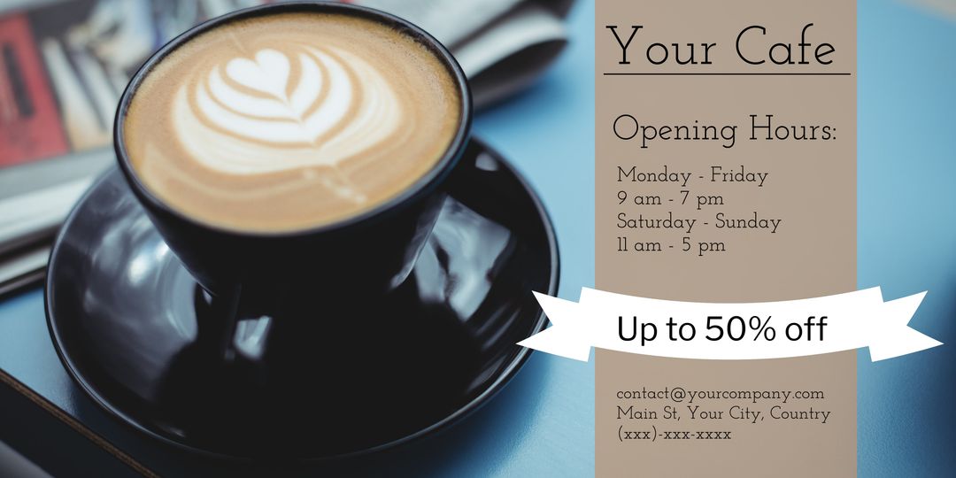 Inviting Café Grand Opening with Latte Art and Promotions - Download Free Stock Templates Pikwizard.com