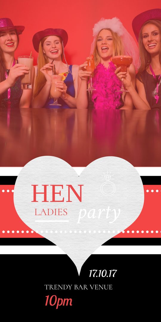 Hen Party Invitation with Women Toasting in Trendy Bar Venue - Download Free Stock Templates Pikwizard.com