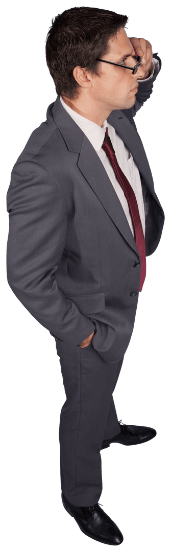 Transparent Businessman Thinking Confidently Adjusting Glasses