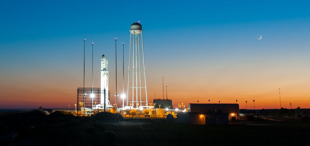 Antares Rocket with Cygnus Spacecraft at Sunset in Virginia, October 25, 2014 - Free Images, Stock Photos and Pictures on Pikwizard.com