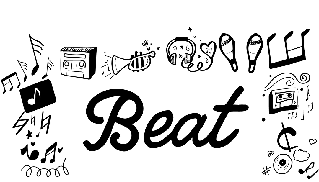 Creative Beat Text with Music Icons on Transparent Background