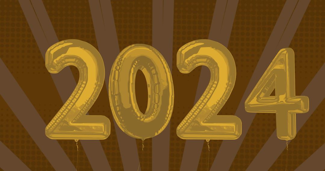 Gold 2024 Balloons on Striped Background for Celebrations