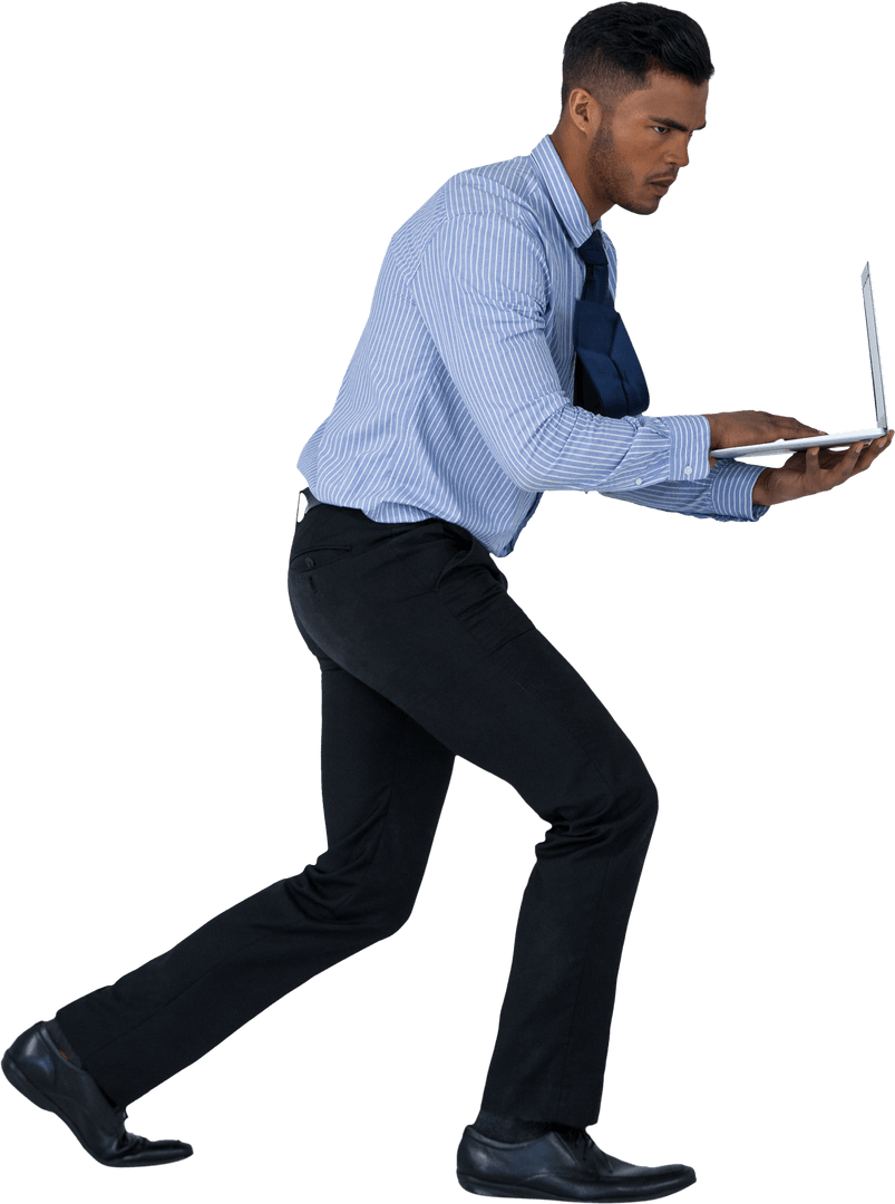Dynamic African American Businessman Using Laptop Transparent Background