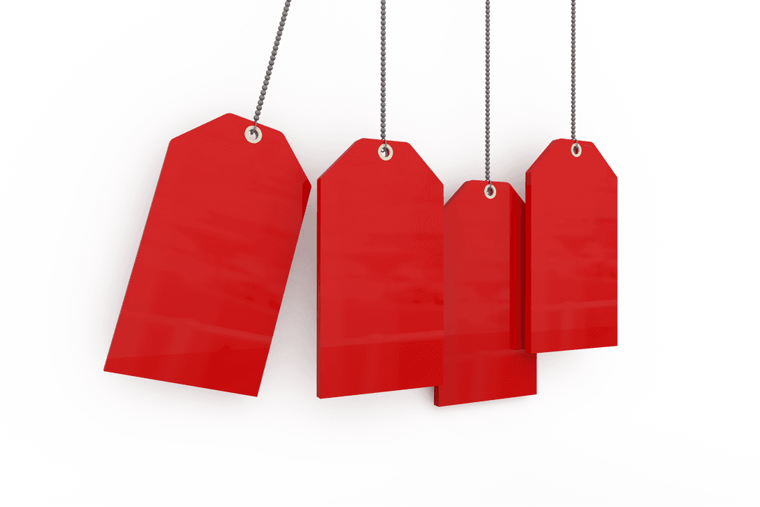 Hanging Red Gift Labels on Transparent Background for Various Celebrations