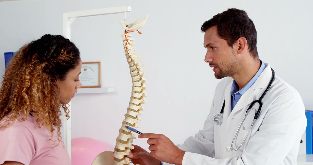 Doctor Explaining Spinal Anatomy with Model to Female Patient - Free Images, Stock Photos and Pictures on Pikwizard.com