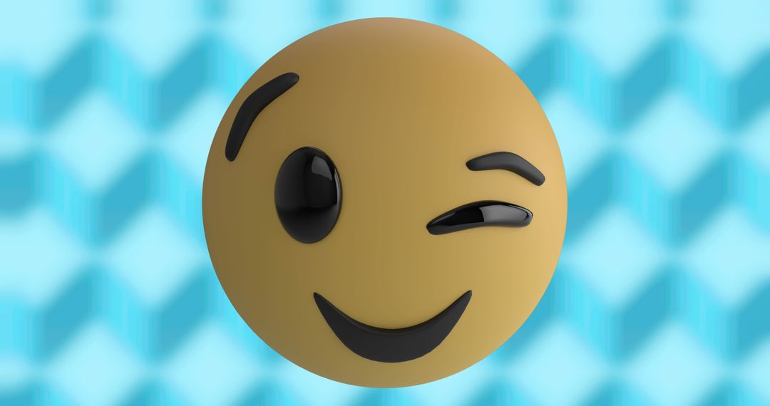 Smiling Wink Emoji on Abstract Blue Background