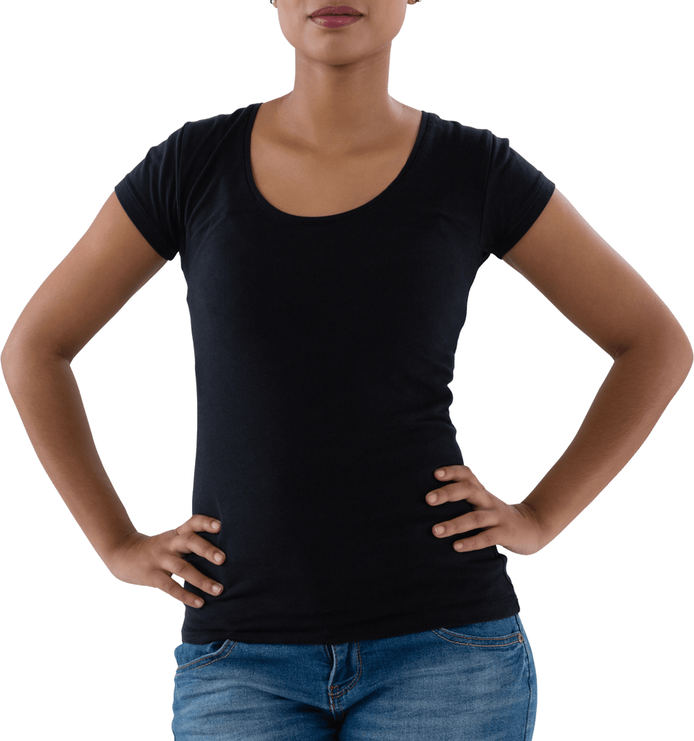 Transparent Mid Section of Woman in Casual Outfit With Hands on Hips