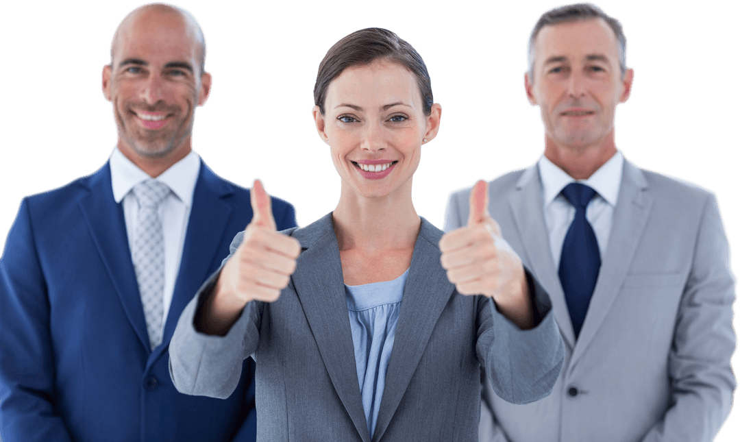 Transparent Smiling Business Team Showing Thumbs Up