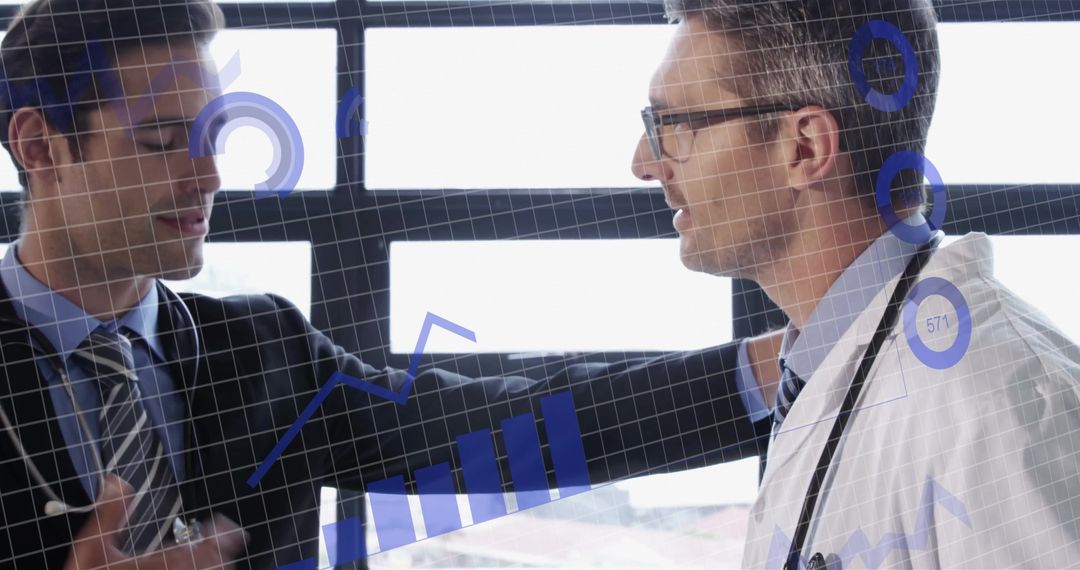 Collaboration Between Businessman and Doctor with Digital Overlay