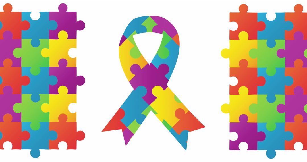 Colorful Puzzle Piece Ribbon for Autism Awareness