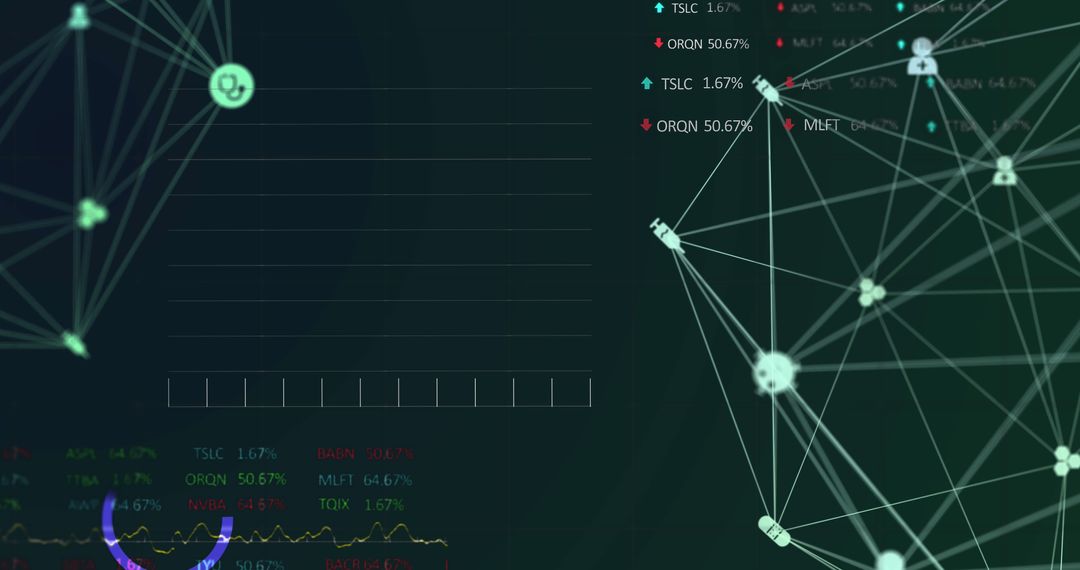 Digital Network of Medical Icons and Stock Market Data