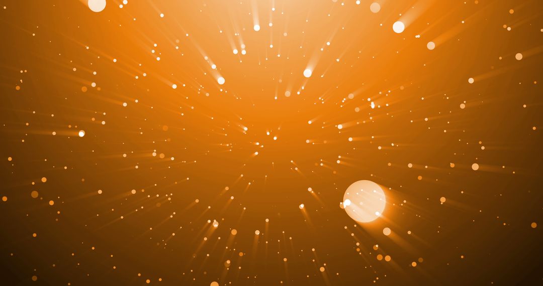 Golden Light Rays and Glitter Particles on Orange Background