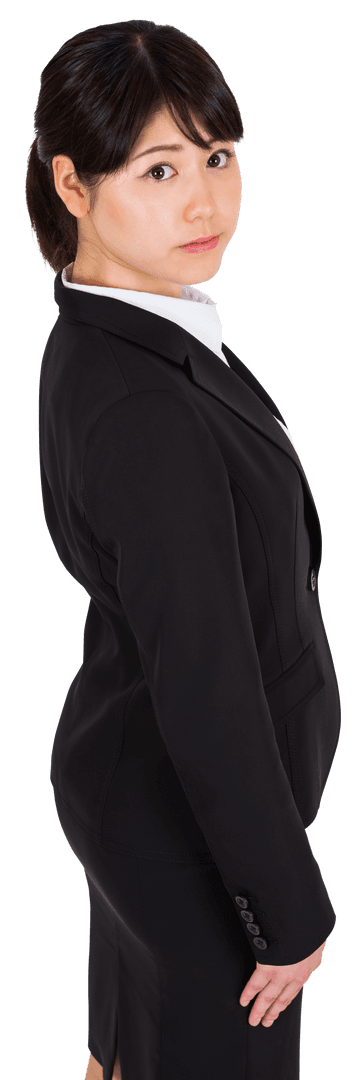 Serious Asian Businesswoman with Neutral Expression on Transparent Background