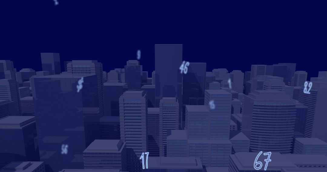 Futuristic Cityscape with Digital Numbers Overlay