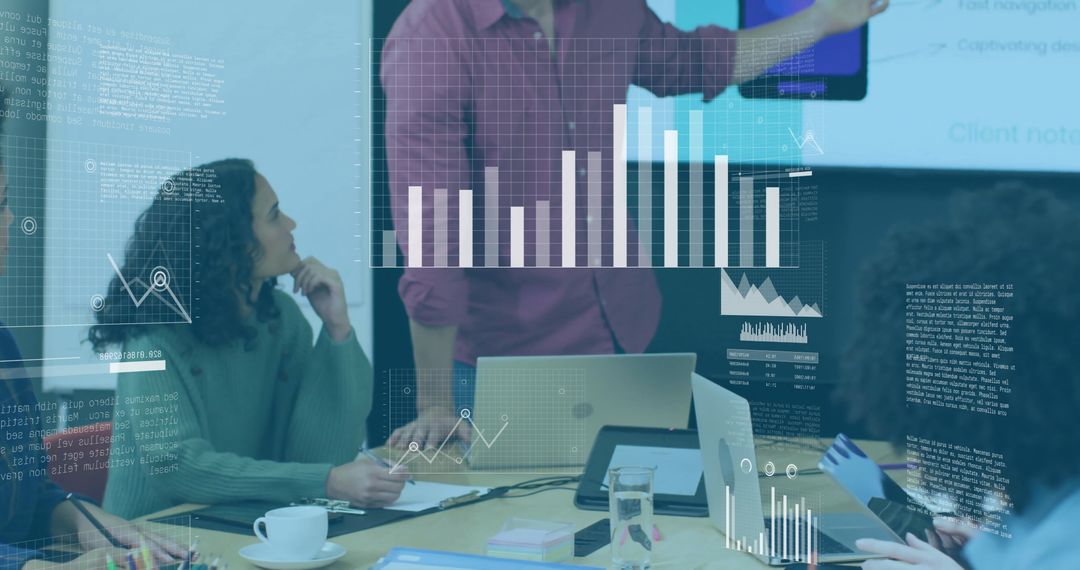 Digital Charts Overlap Business Meeting Scene