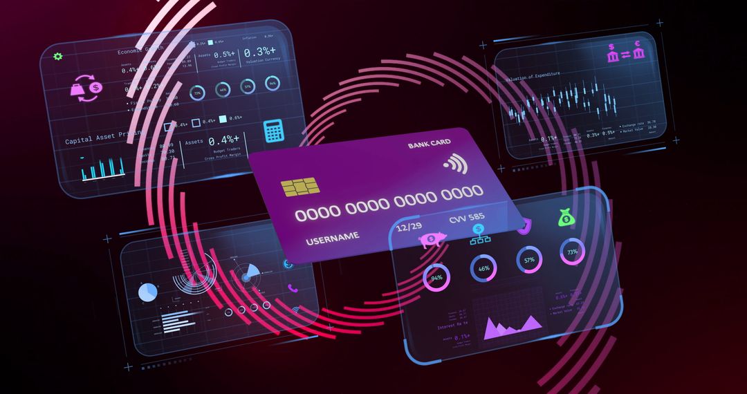 Futuristic Bank Card in Digital Cyberspace with Data Visualization