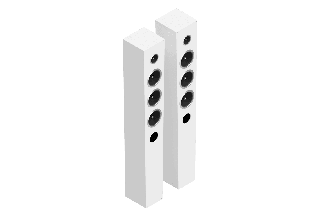 Transparent Double Column White Speakers Isometric View