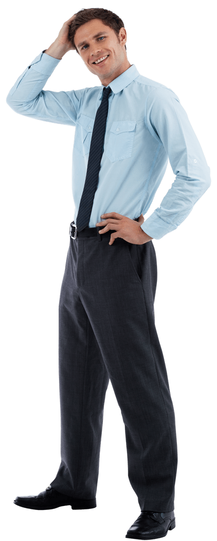 Transparent Image of Thoughtful Businessman Touching Head