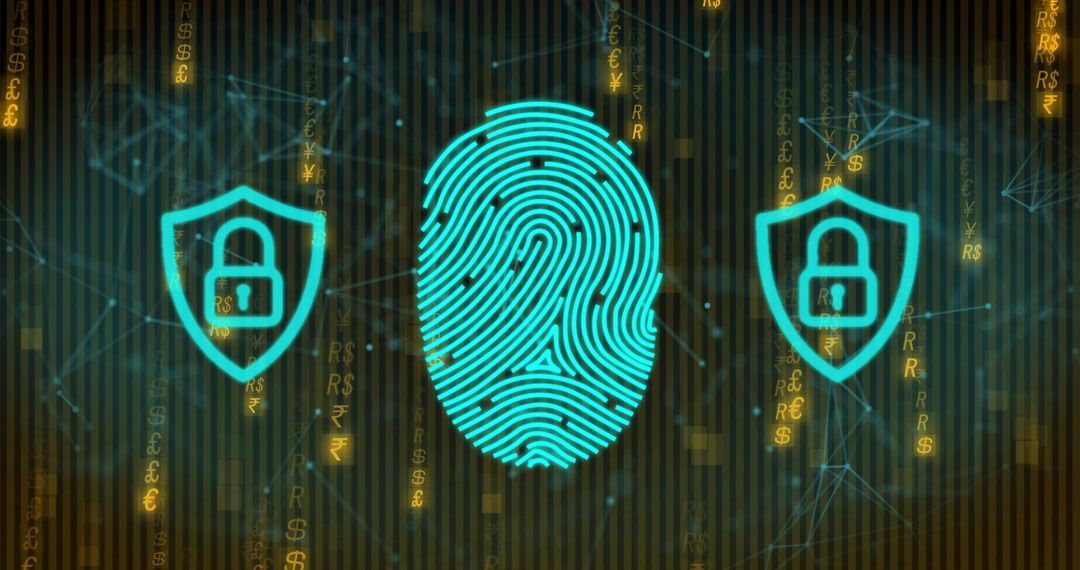 Cyber Security Concept with Digital Fingerprint and Shield Icons